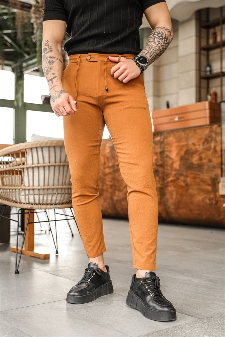 Taba Kabartmalı Klasik Kumaş Pantolon