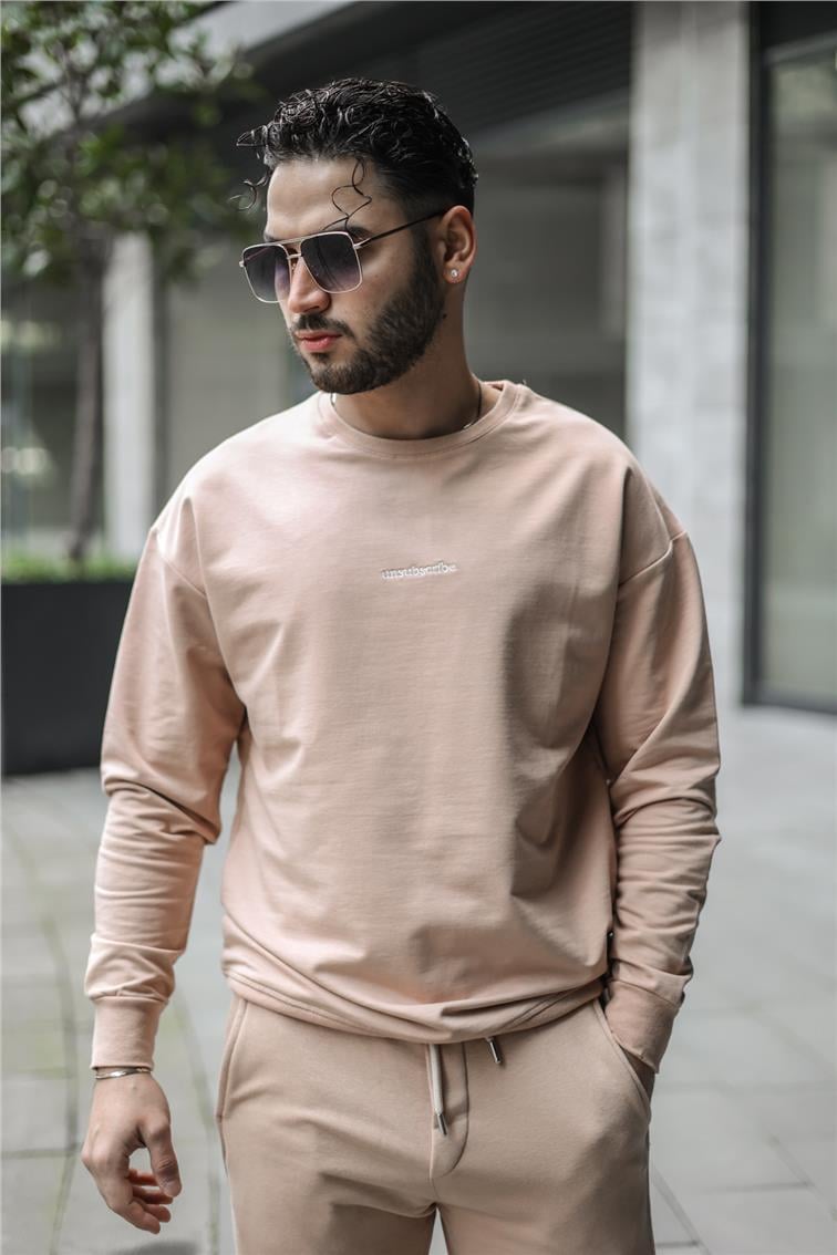 UNSUBSCRİBE Baskılı Oversize Sweatshirt Camel