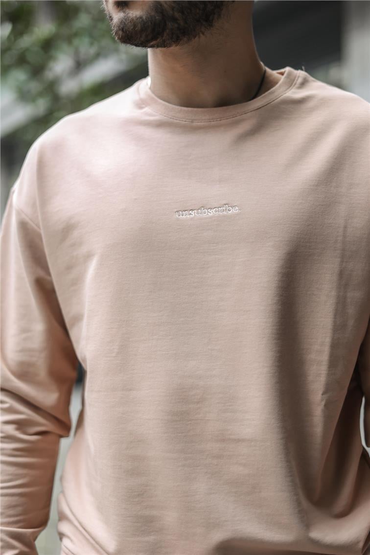 UNSUBSCRİBE Baskılı Oversize Sweatshirt Camel