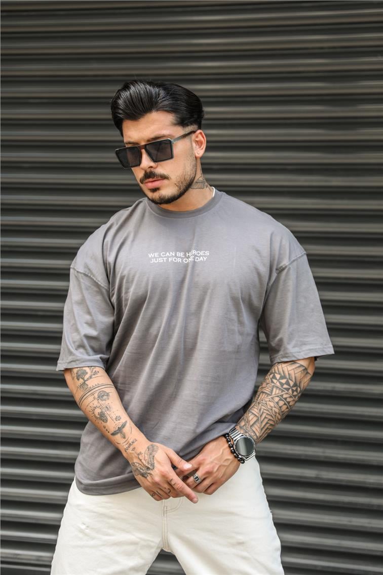 WE CAN BE HEROES Baskılı Oversize T-Shirt Antrasit