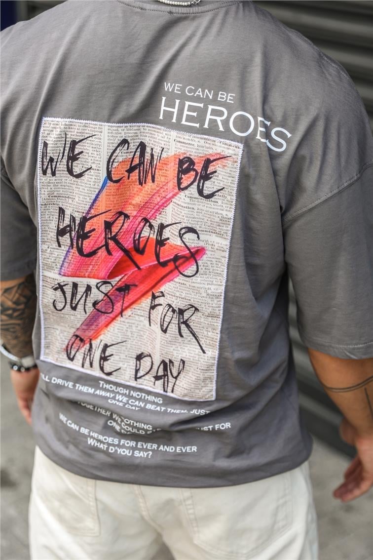 WE CAN BE HEROES Baskılı Oversize T-Shirt Antrasit