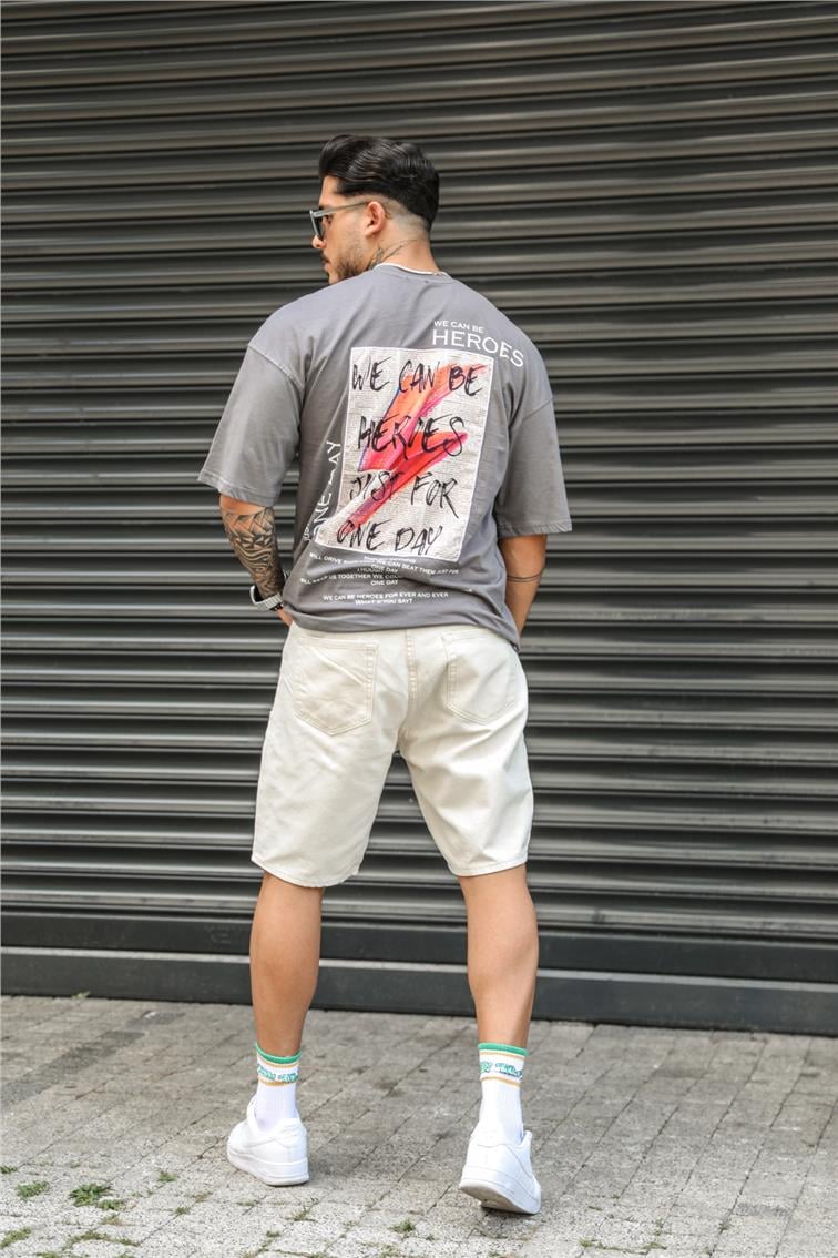 WE CAN BE HEROES Baskılı Oversize T-Shirt Antrasit