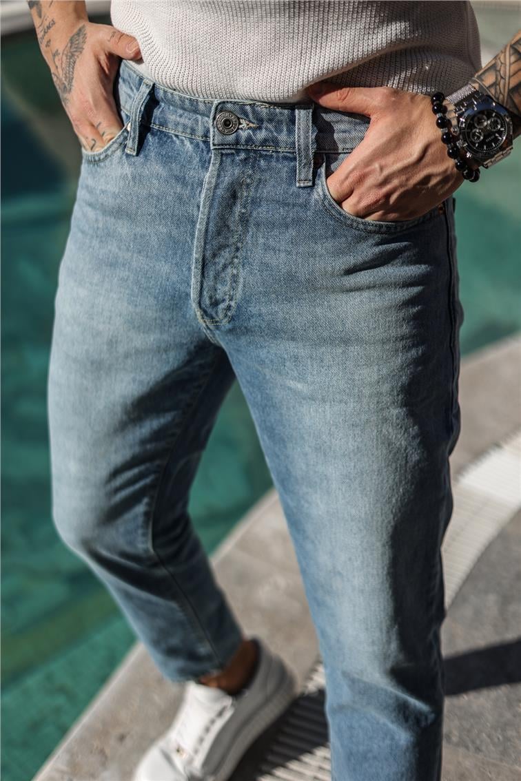 Yıkamalı Basic Mom Jean Mavi