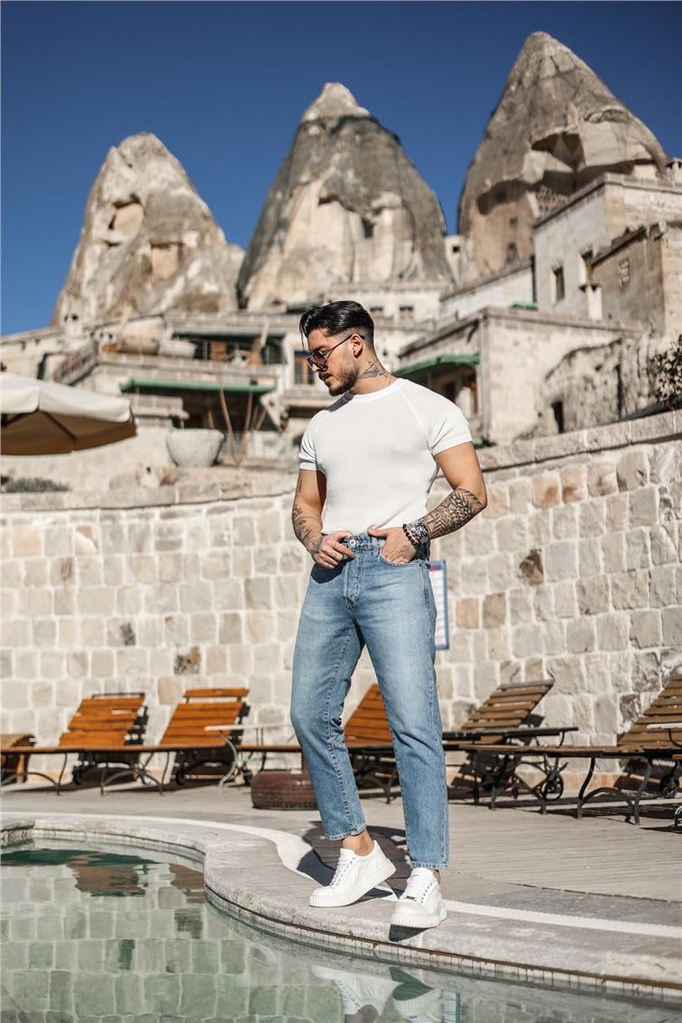 Yıkamalı Basic Mom Jean Mavi