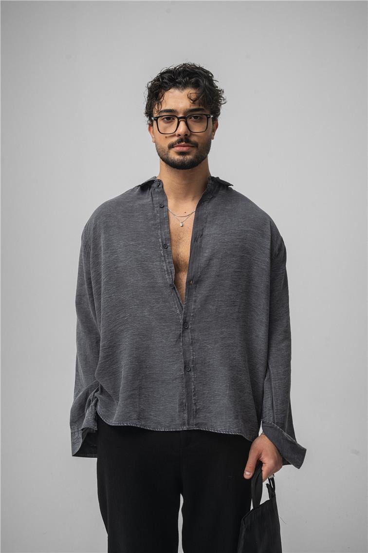 Yıkamalı Oversize Gömlek Antrasit