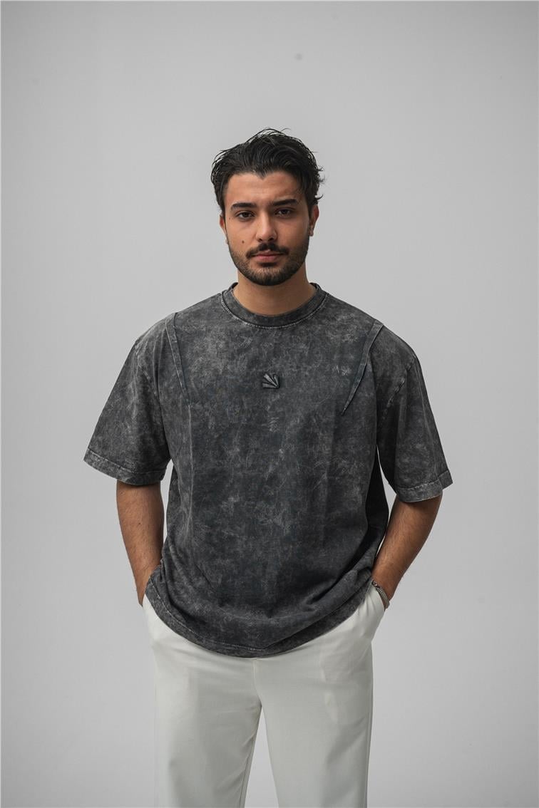 Yıkamalı Oversize T-Shirt Yıkamalı Siyah