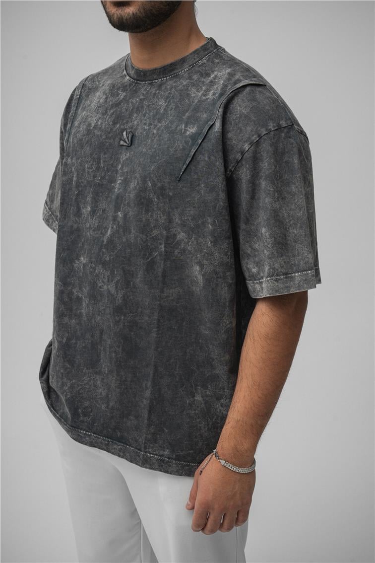 Yıkamalı Oversize T-Shirt Yıkamalı Siyah