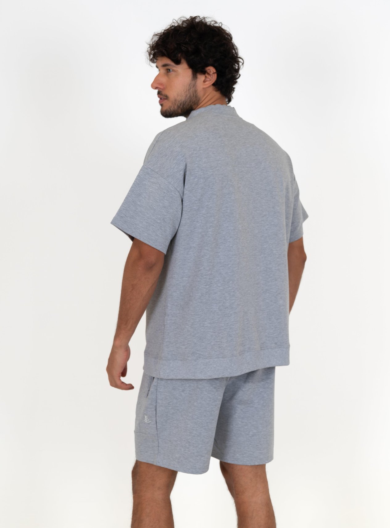 Chuba Erkek Logo Nakışlı Bağcıklı Dik Yaka Rahat Kesim Kısa Kollu Pamuklu Spor Sweatshirt Gri 23S2025