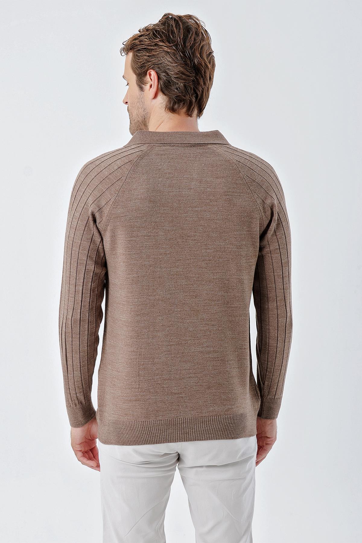 Chuba Erkek Standart Fit Reglan Kol Polo Yaka Triko Kazak Kahve 24W210