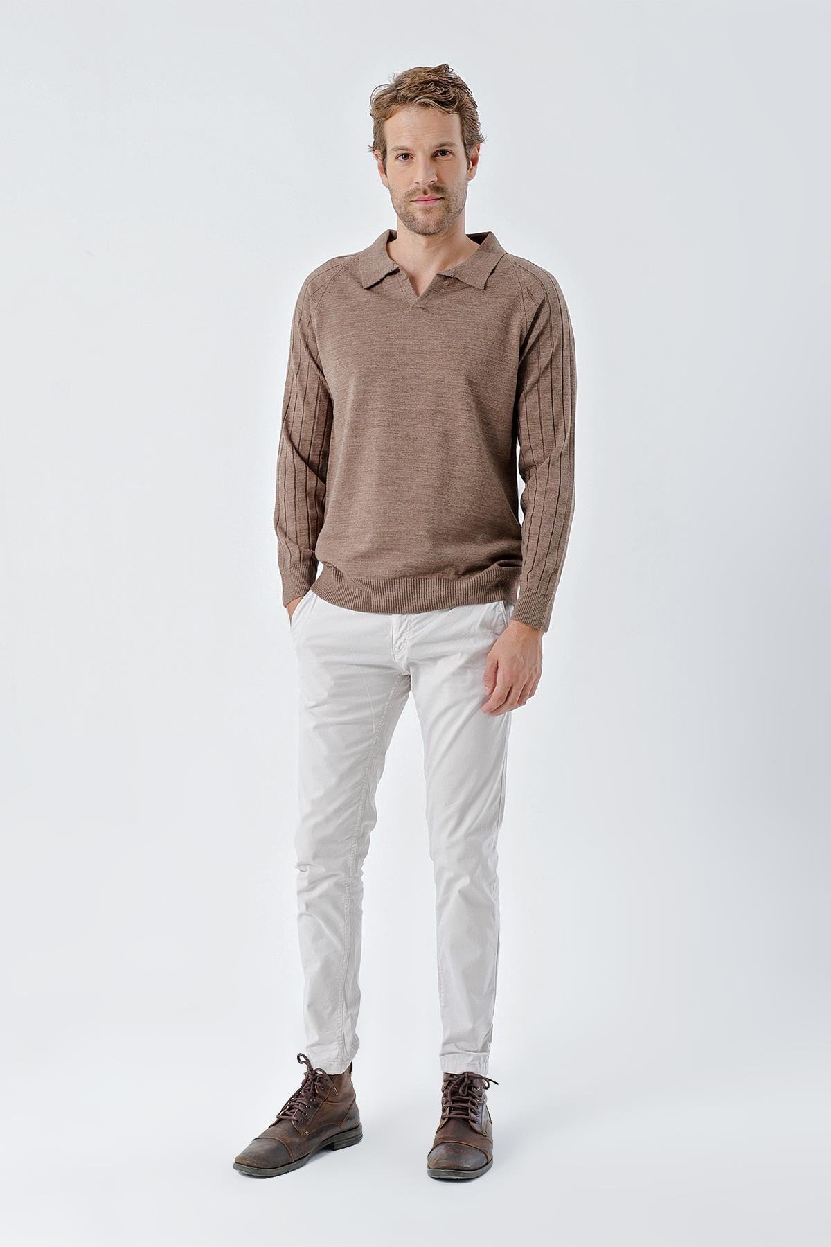 Chuba Erkek Standart Fit Reglan Kol Polo Yaka Triko Kazak Kahve 24W210