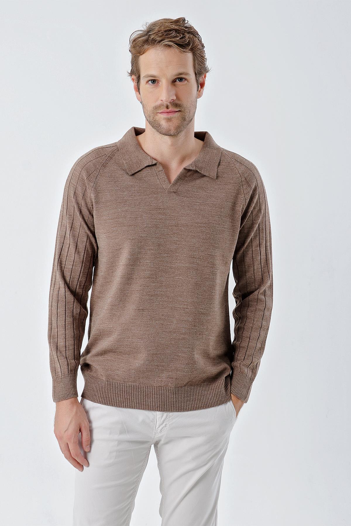 Chuba Erkek Standart Fit Reglan Kol Polo Yaka Triko Kazak Kahve 24W210