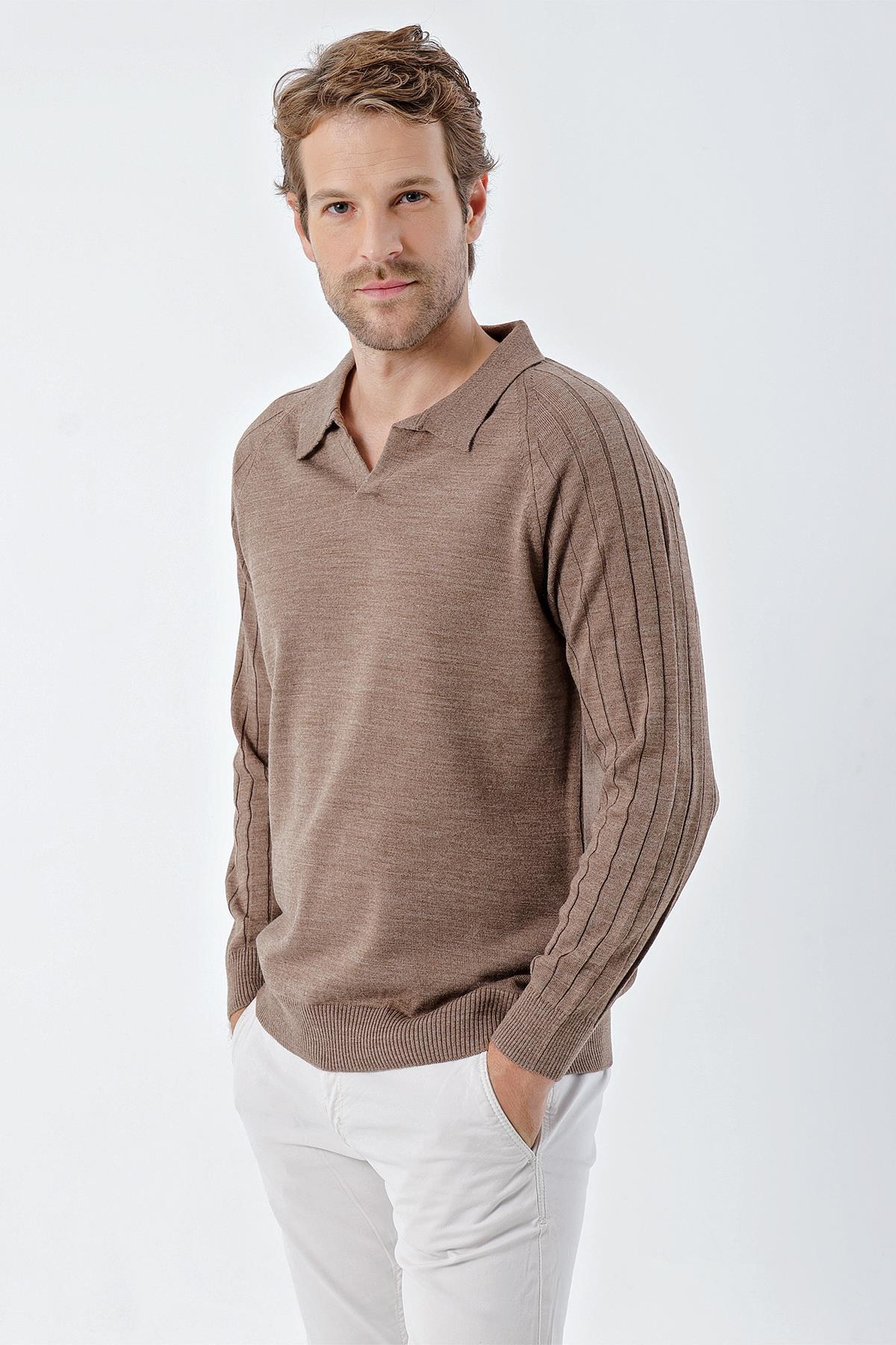 Chuba Erkek Standart Fit Reglan Kol Polo Yaka Triko Kazak Kahve 24W210