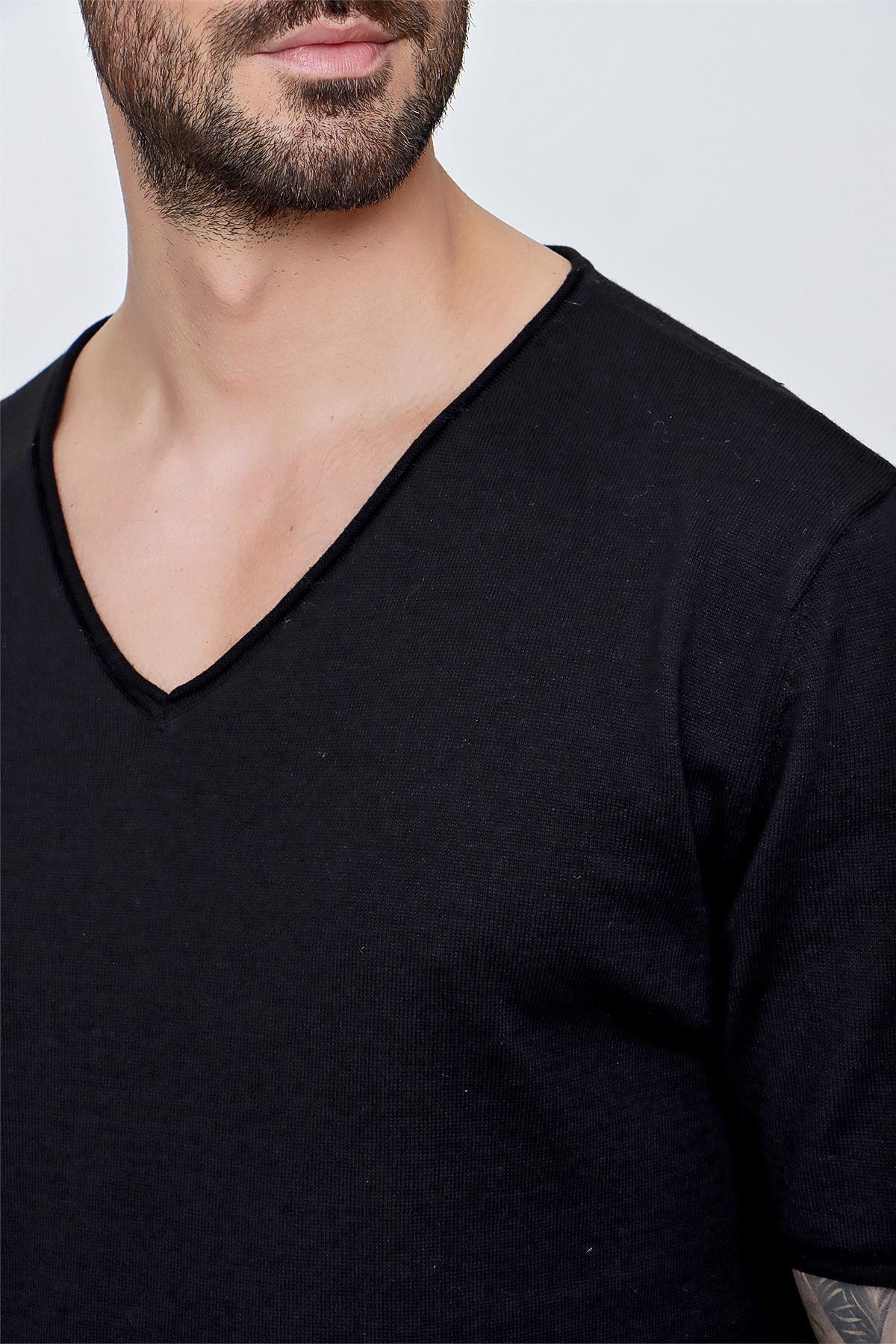 Chuba Erkek V Yaka Loose Fit Pamuklu İnce Triko T-Shirt Siyah  22SM204