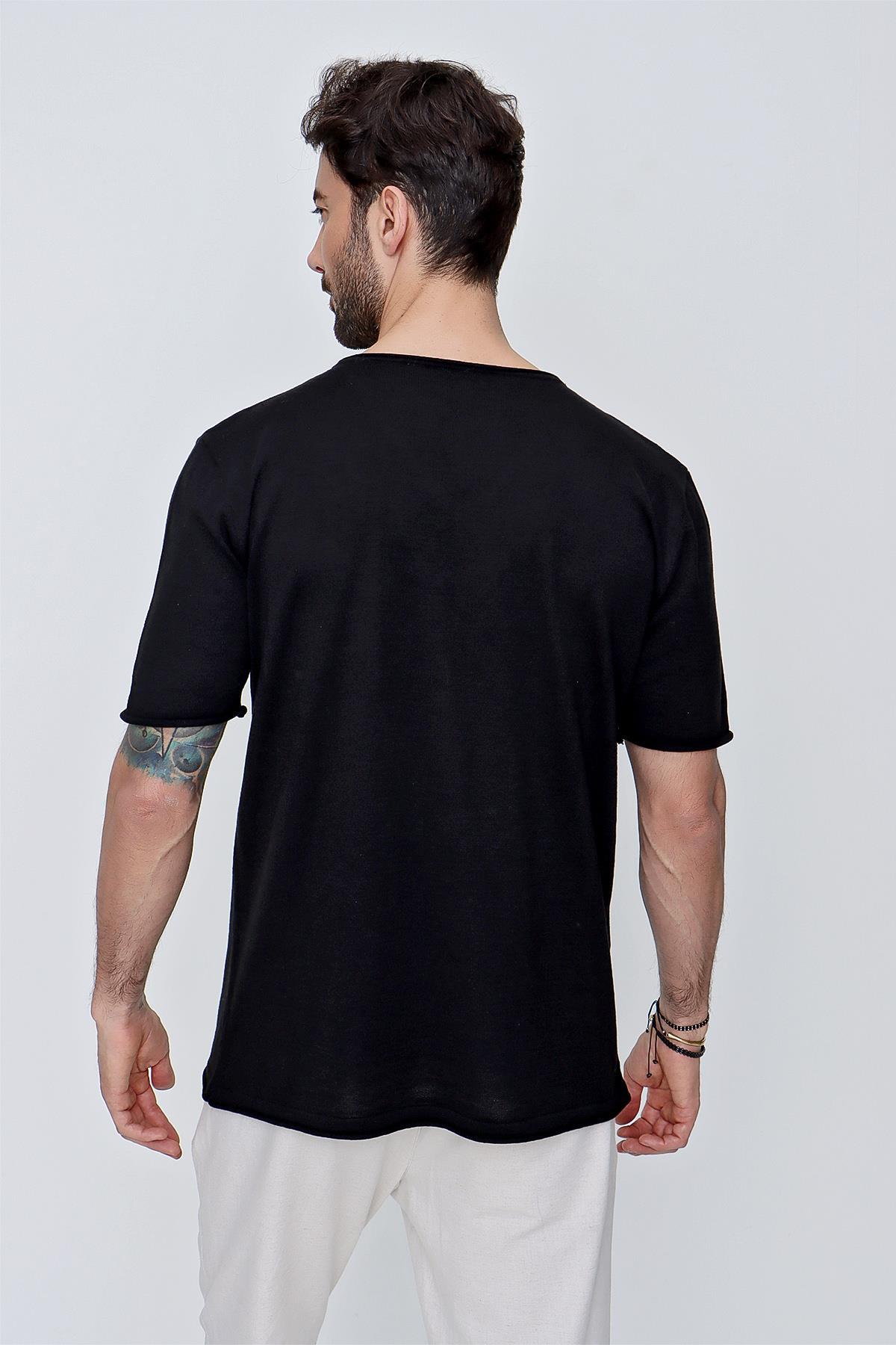 Chuba Erkek V Yaka Loose Fit Pamuklu İnce Triko T-Shirt Siyah  22SM204