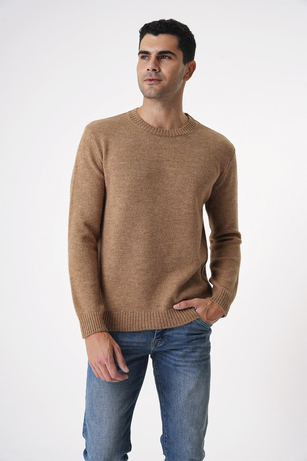 Chuba Erkek Yumuşak Tuşe Normal Kesim Casual Bisiklet Yaka Triko Kazak Camel 25W2008