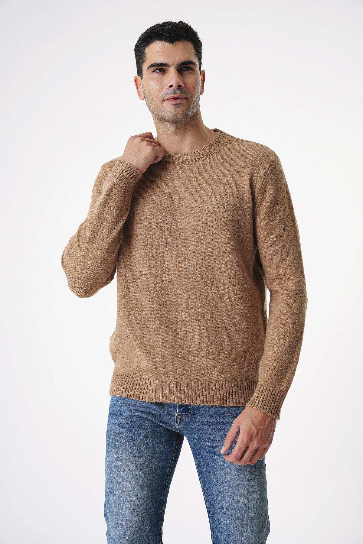 Chuba Erkek Yumuşak Tuşe Normal Kesim Casual Bisiklet Yaka Triko Kazak Camel 25W2008