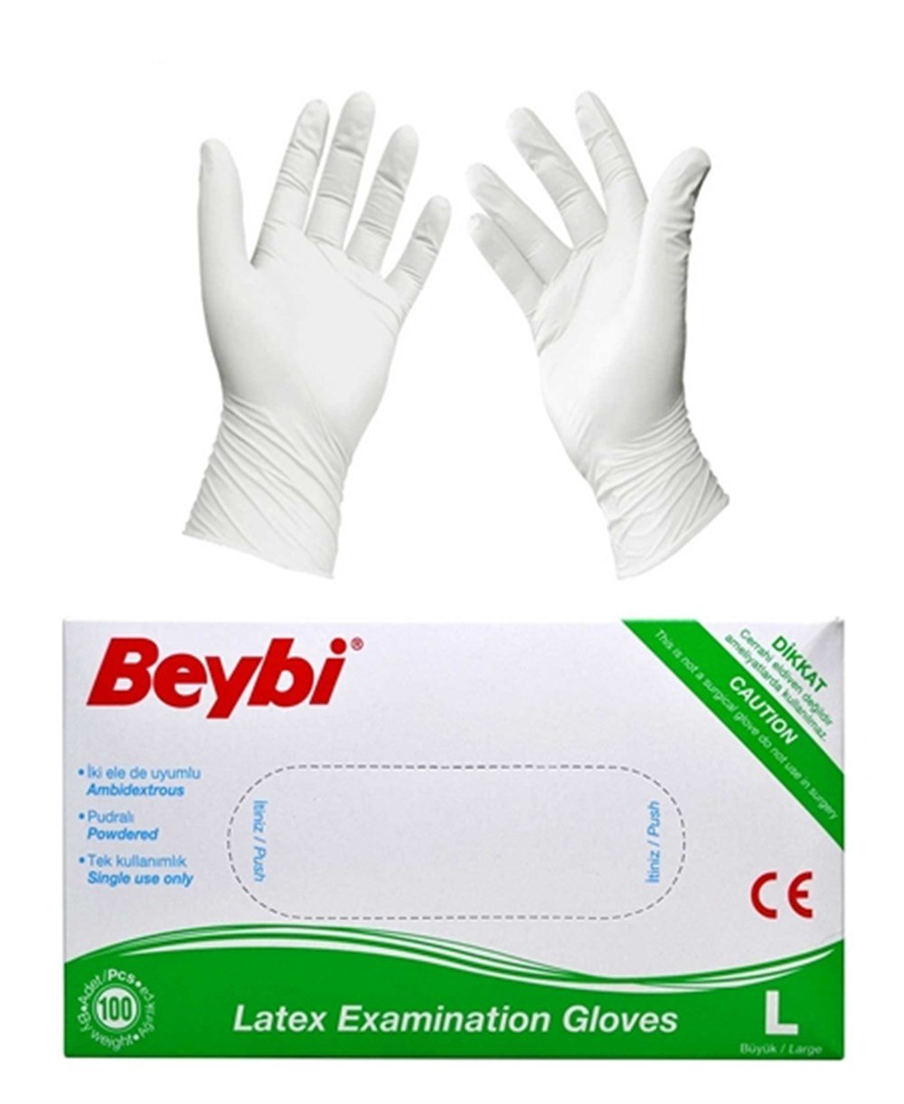 Beybi Latex Pudralı Eldiven Large  100'lü
