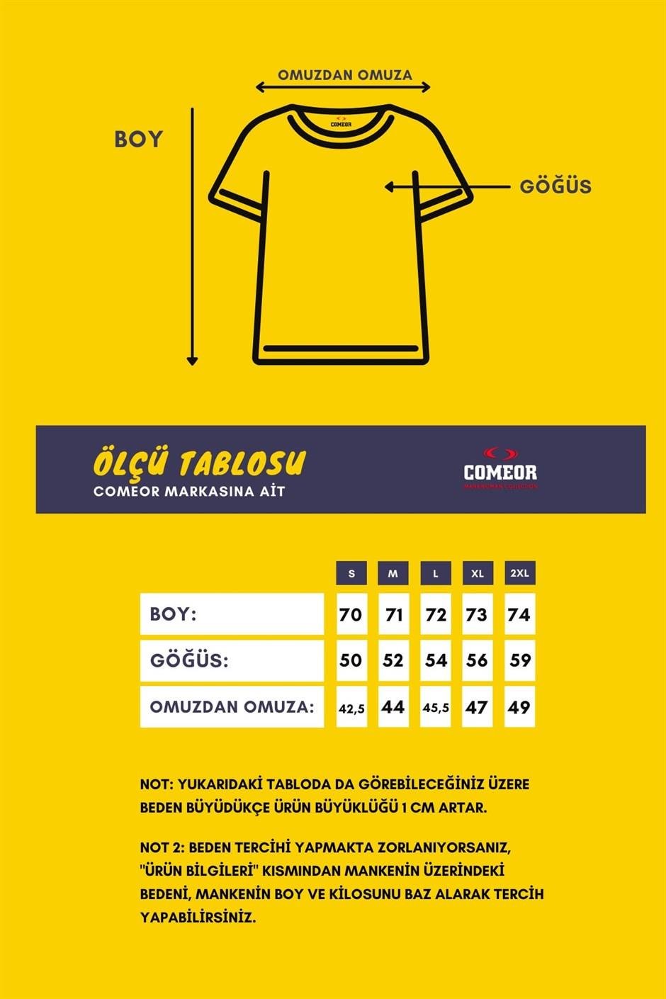COMEOR Erkek Beyaz Önü Baskılı Kısa Kollu Bisiklet Yaka Basic Slim Fit T-shirt