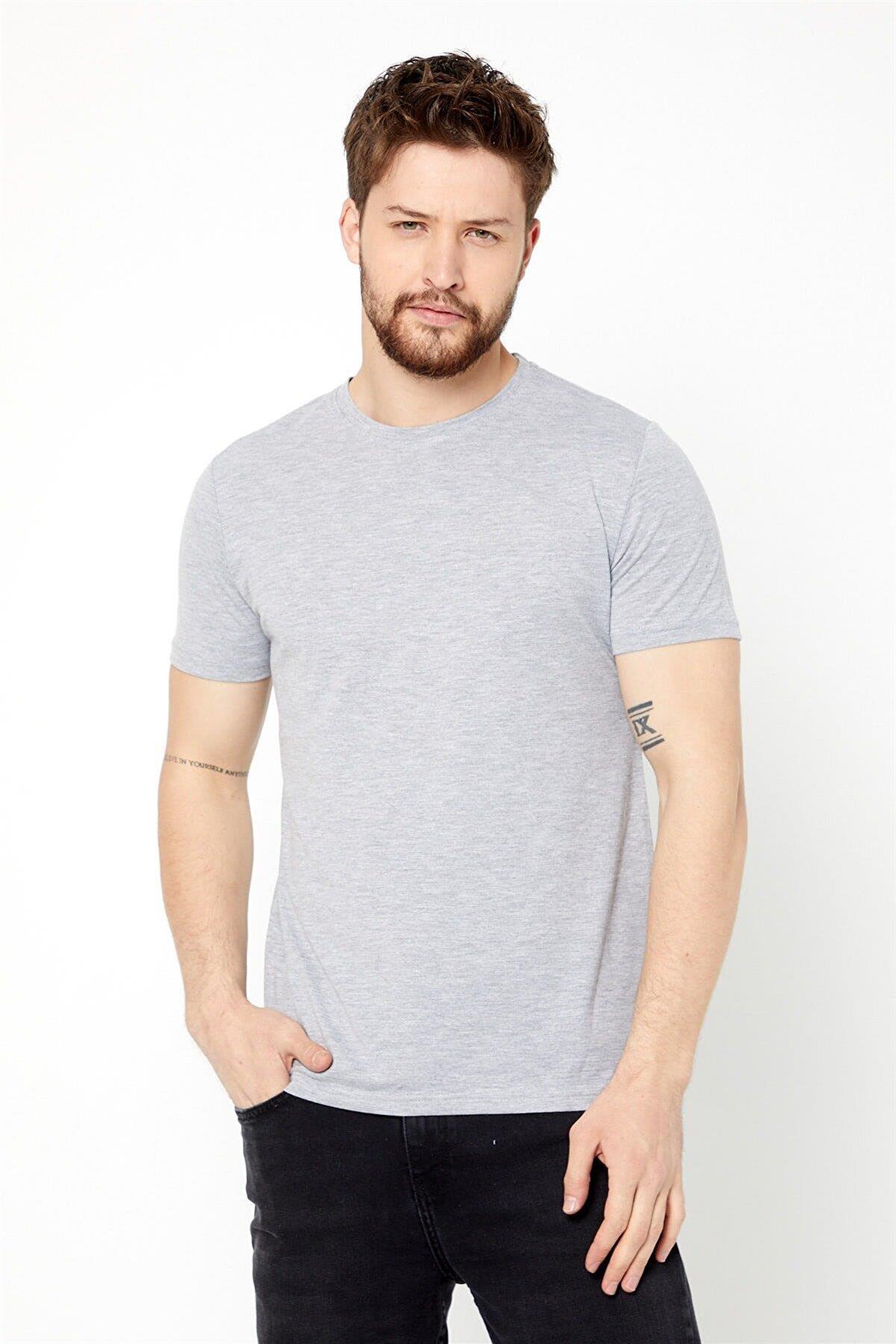 COMEOR Erkek Çok Renkli T- Shirt Regular Fit Rahat Kesim Bisiklet Yaka 5'li Basic Tişört Paketi