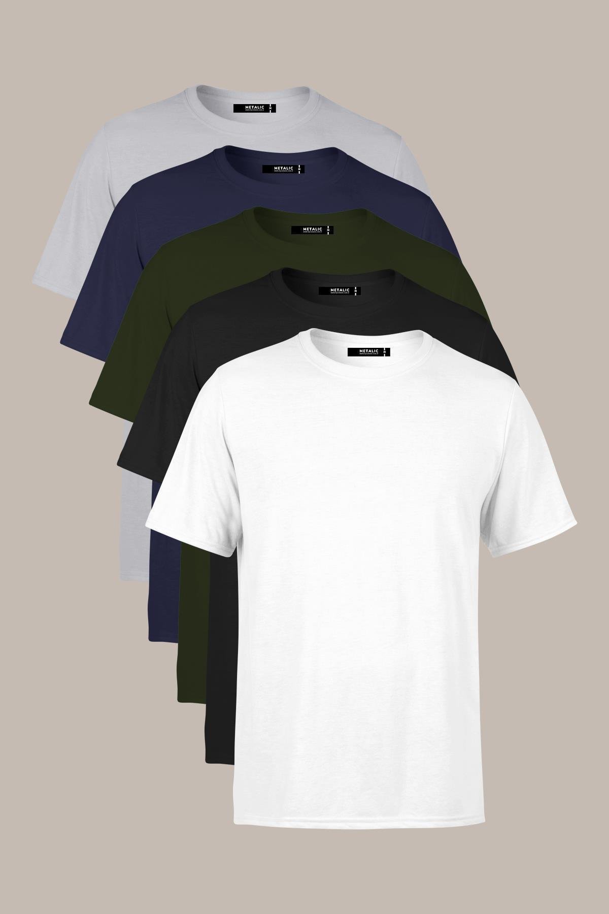 COMEOR Erkek Çok Renkli T- Shirt Regular Fit Rahat Kesim Bisiklet Yaka 5'li Basic Tişört Paketi