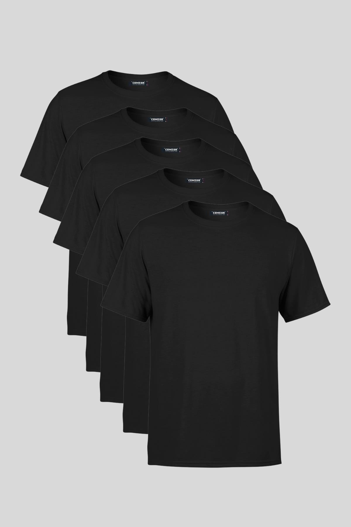 COMEOR Erkek Çok Renkli T- Shirt Regular Fit Rahat Kesim Bisiklet Yaka 5'li Basic Tişört Paketi