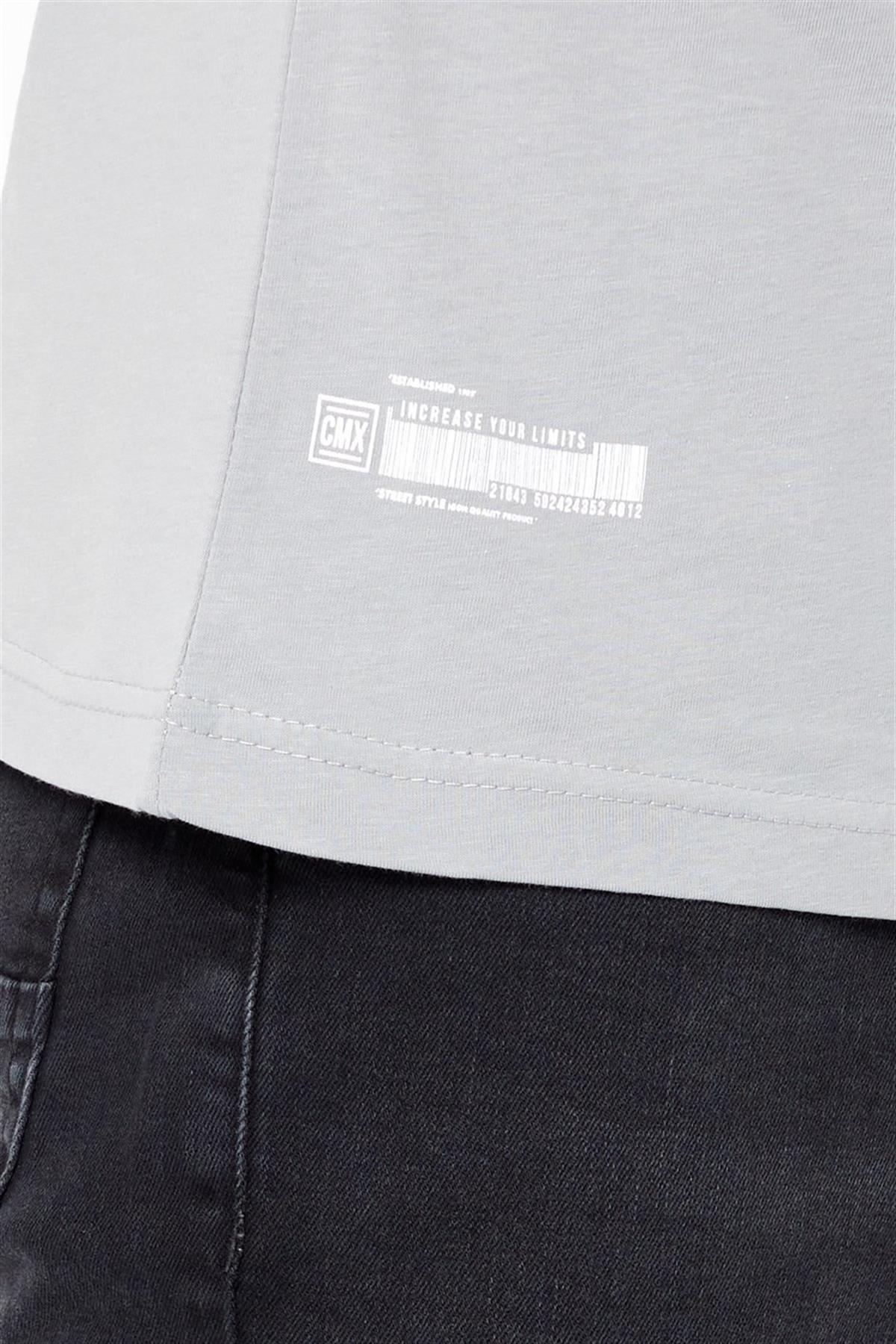 COMEOR Erkek Gri Önü Baskılı Kısa Kollu Basic Slim Fit T-shirt