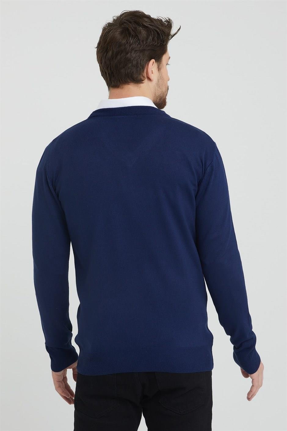 COMEOR Erkek Lacivert V Yaka Slim Fit Triko Kazak