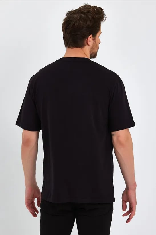 COMEOR Erkek Siyah Baskılı Basic Oversize Bisiklet Yaka Kısa Kollu T-shirt 