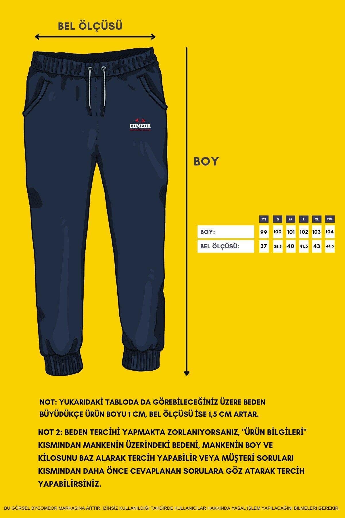 COMEOR Erkek Siyah İçi Polarlı Slim Fit Eşofman Altı