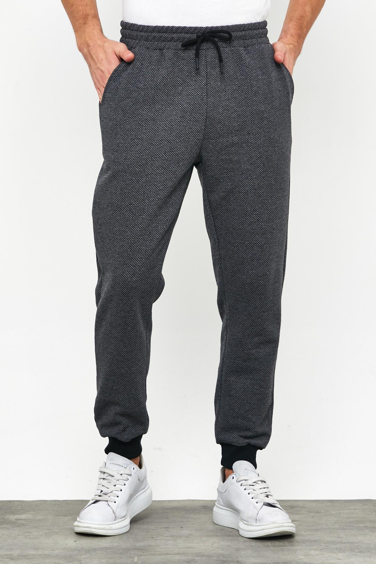 COMEOR Erkek Siyah İçi Polarlı Slim Fit Eşofman Altı
