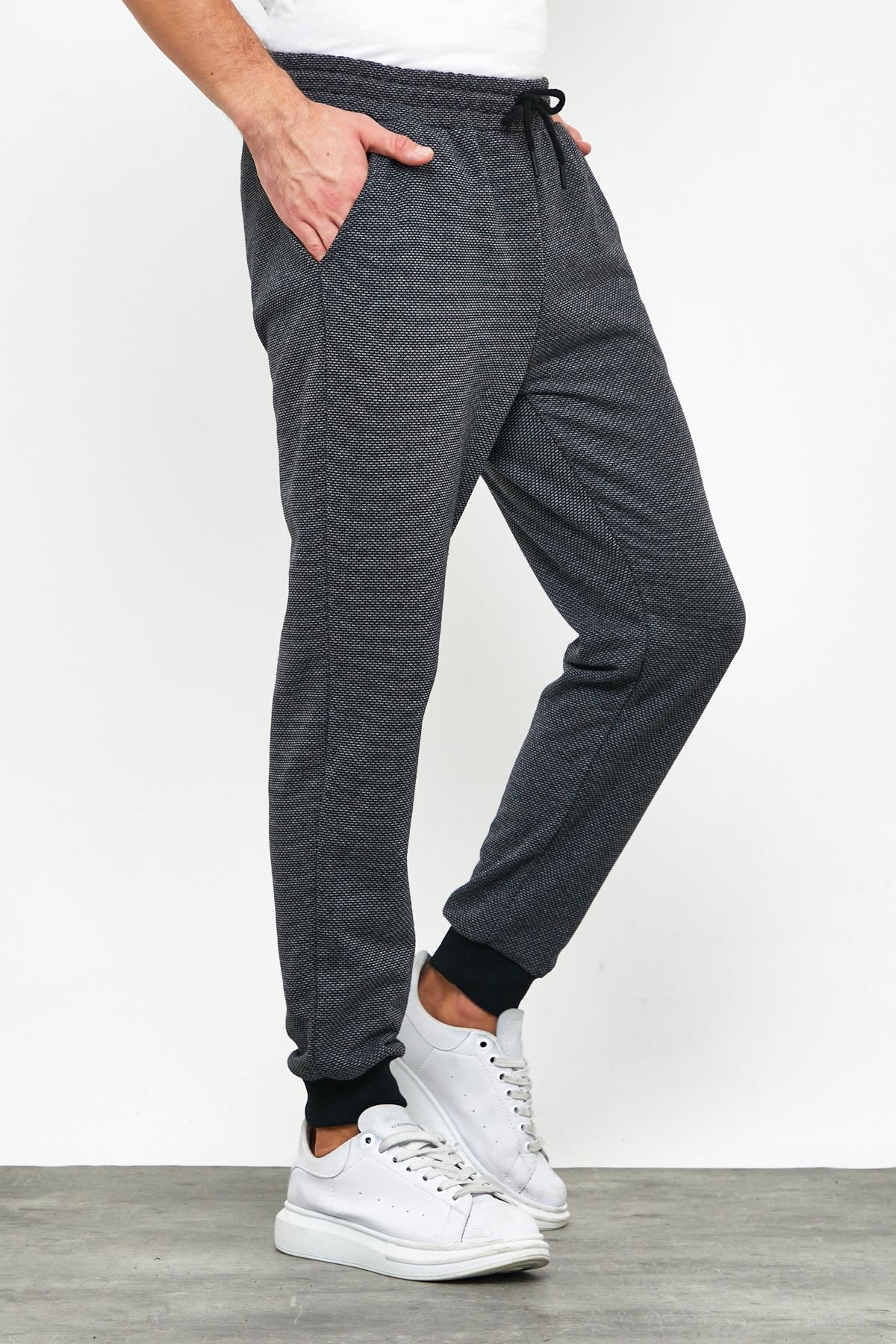 COMEOR Erkek Siyah İçi Polarlı Slim Fit Eşofman Altı