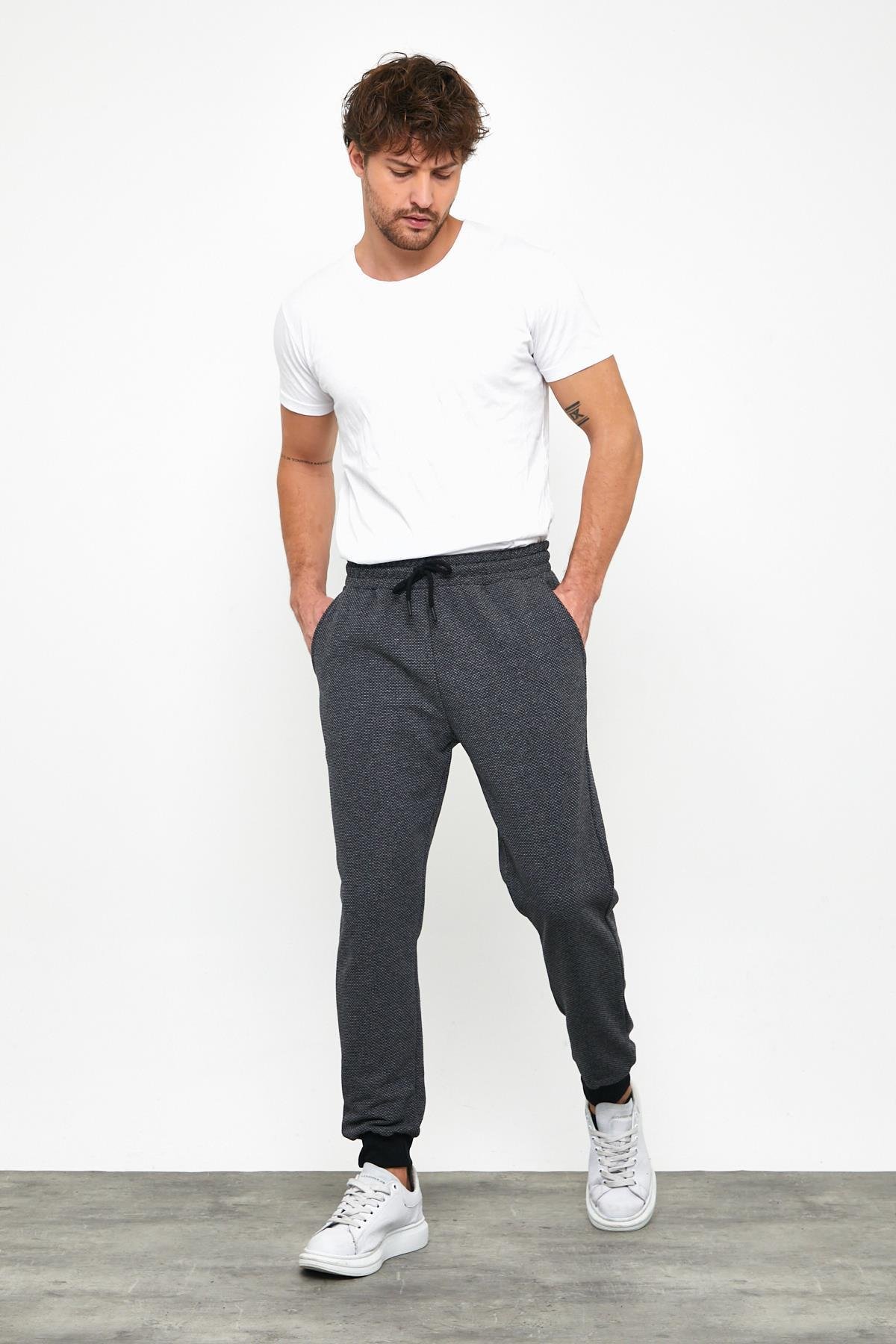 COMEOR Erkek Siyah İçi Polarlı Slim Fit Eşofman Altı