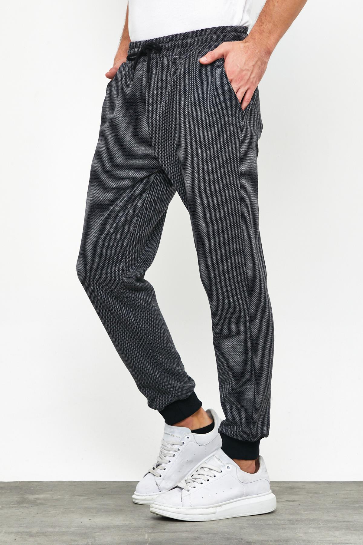 COMEOR Erkek Siyah İçi Polarlı Slim Fit Eşofman Altı