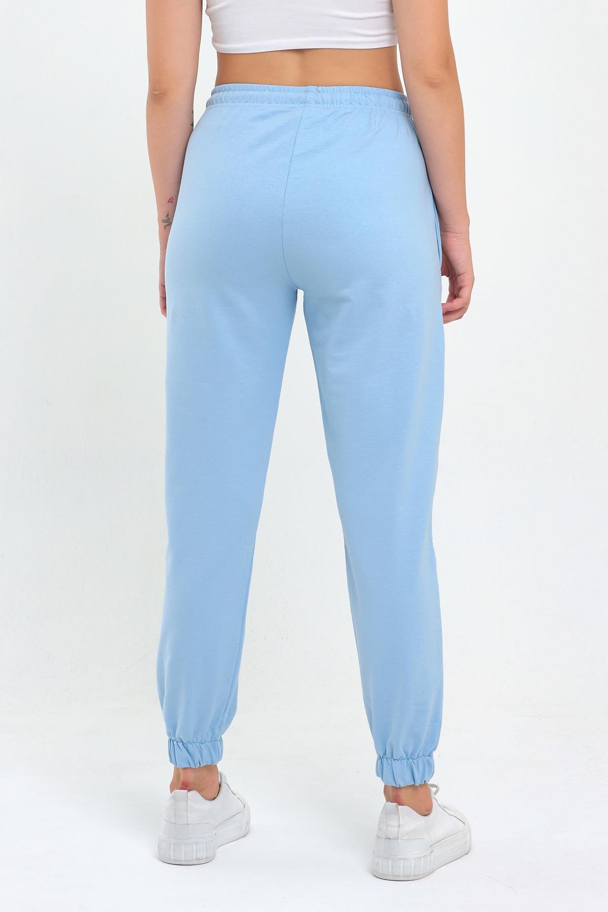 COMEOR Kadın Açık Mavi Paçası Lastikli Basic Jogger Örme Eşofman Altı