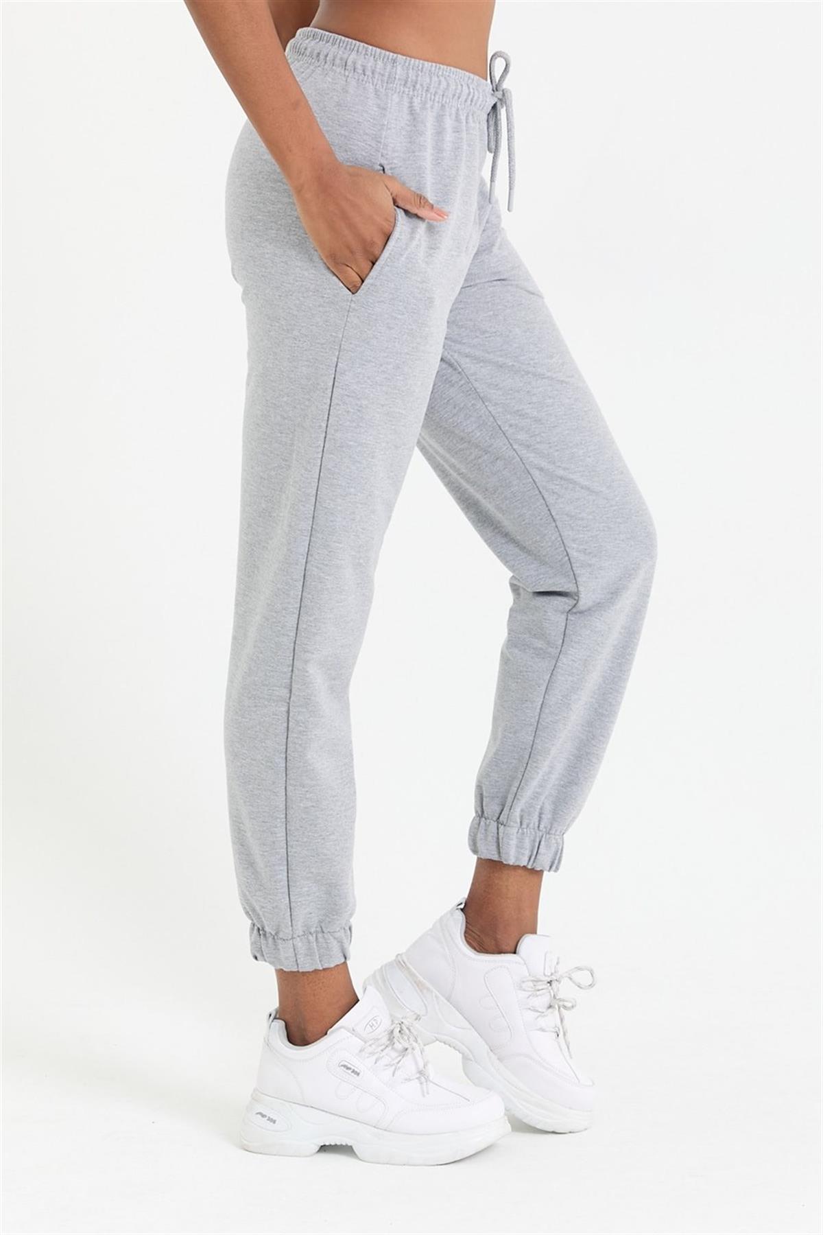 COMEOR Kadın Gri Paçası Lastikli Basic Jogger Örme Eşofman Altı