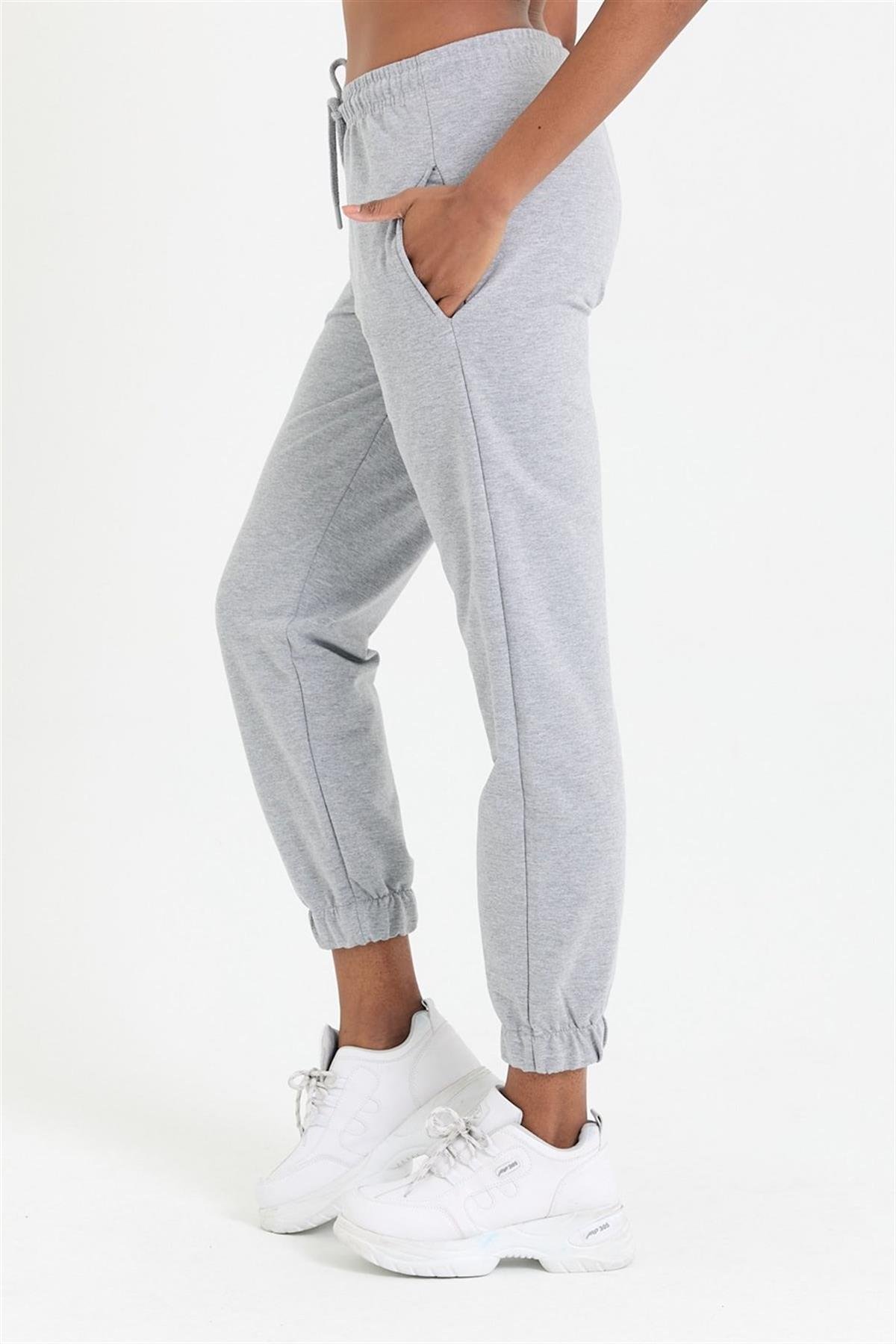 COMEOR Kadın Gri Paçası Lastikli Basic Jogger Örme Eşofman Altı