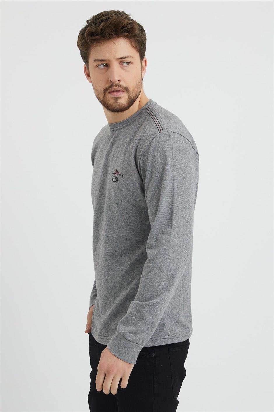 Erkek Antrasit Renk Bisiklet Yaka Ince Sweatshirt 