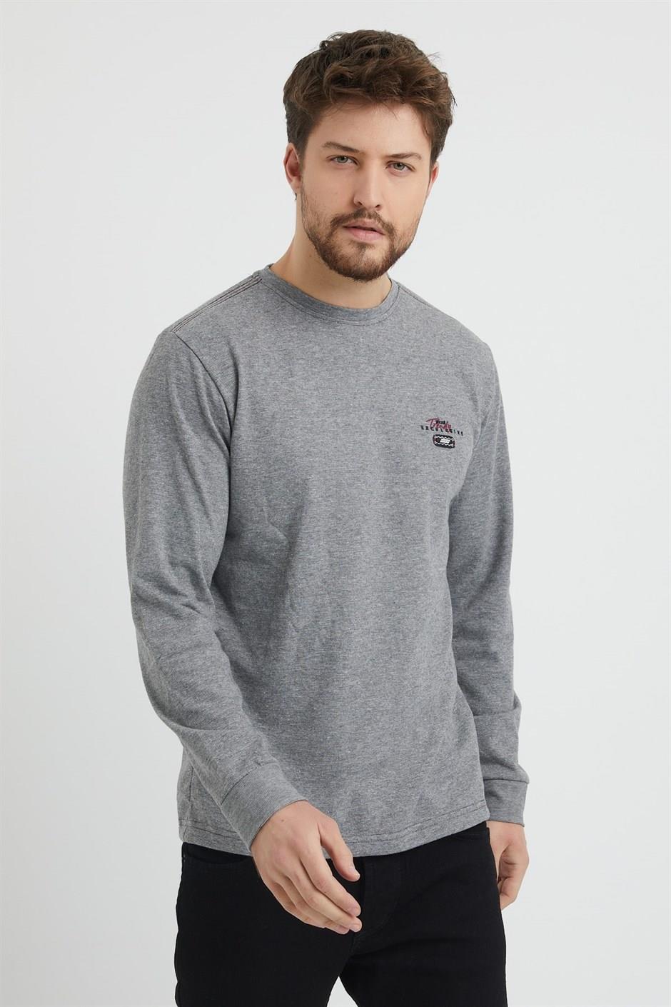 Erkek Antrasit Renk Bisiklet Yaka Ince Sweatshirt 