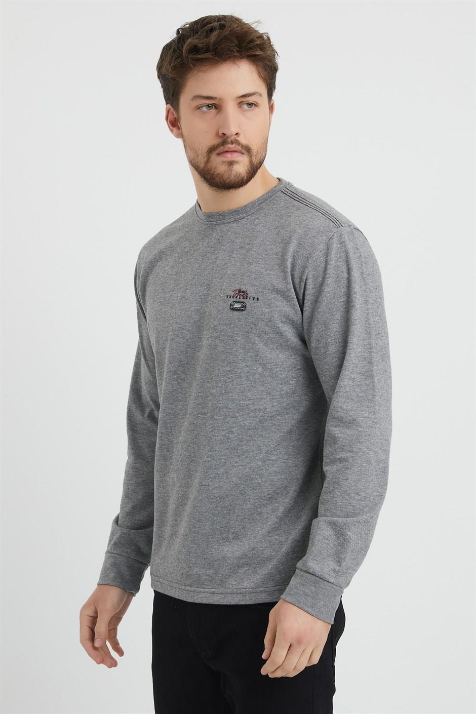 Erkek Antrasit Renk Bisiklet Yaka Ince Sweatshirt 