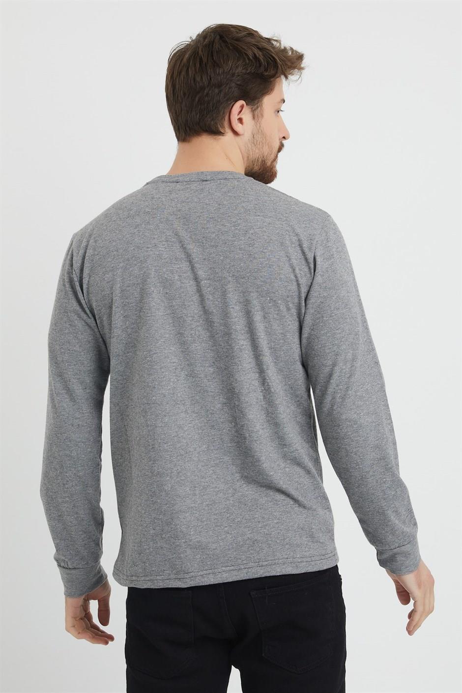 Erkek Antrasit Renk Bisiklet Yaka Ince Sweatshirt 