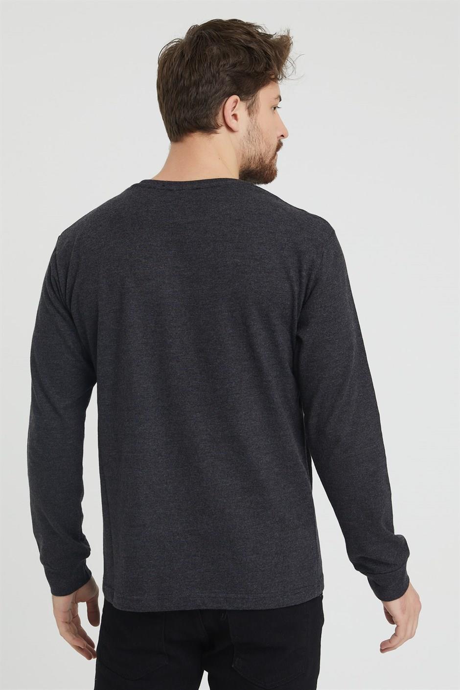 Erkek Siyah Renk Bisiklet Yaka Ince Sweatshirt 