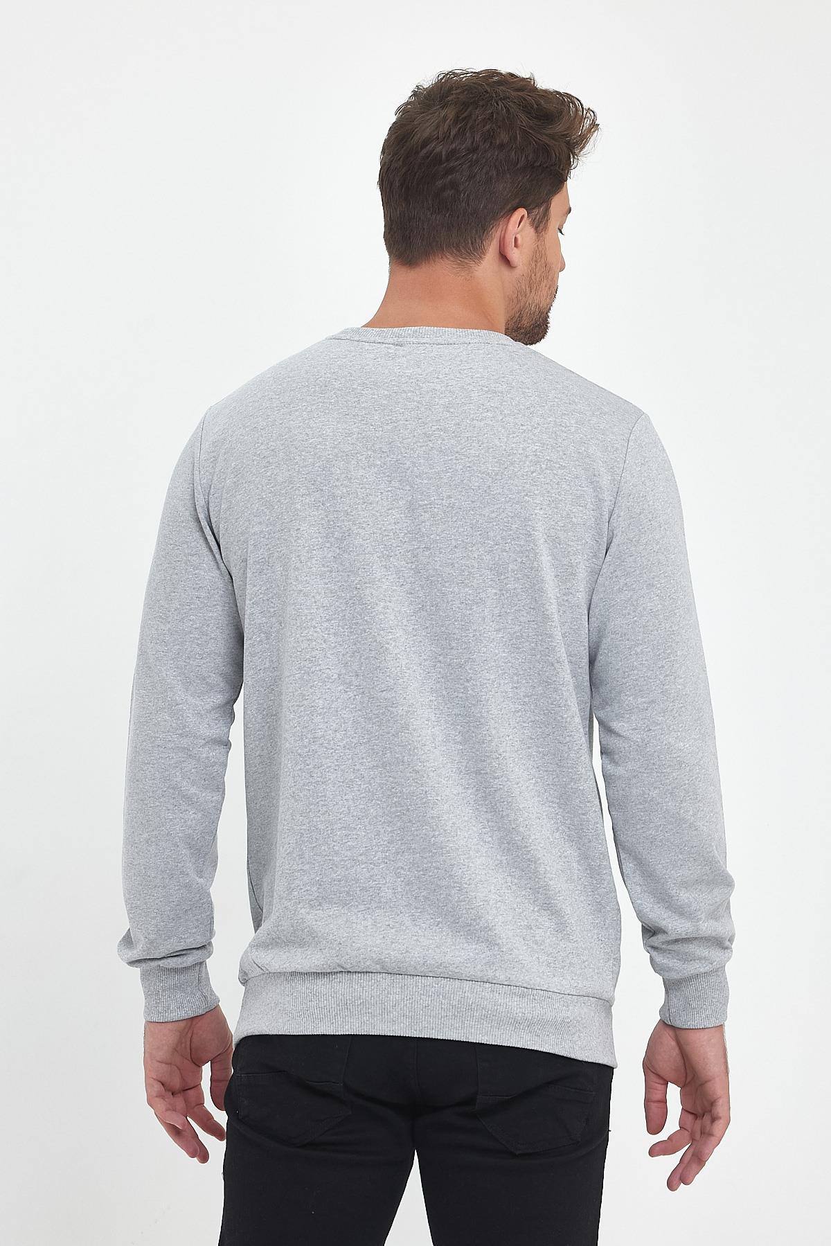 Siyah-Gri Erkek Supermagic Göğüs Baskılı Basic 2'li Sweatshirt