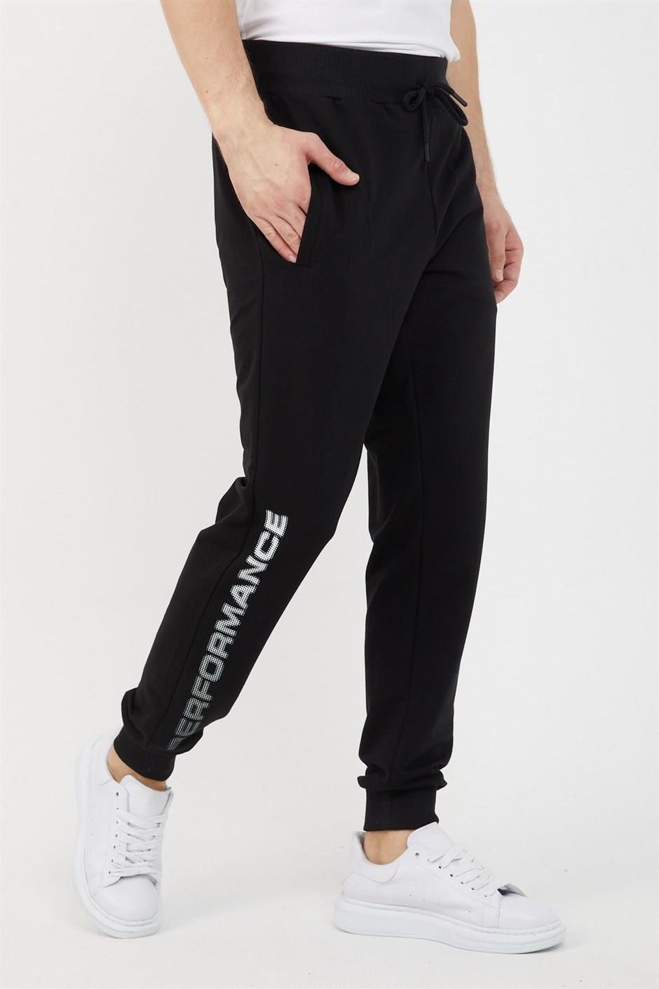 Slim Fit Siyah Baskılı Erkek Eşofman Altı