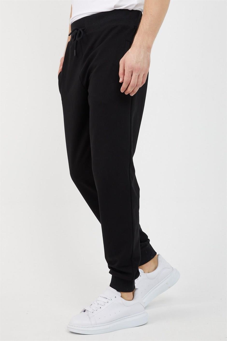 Slim Fit Siyah Baskılı Erkek Eşofman Altı