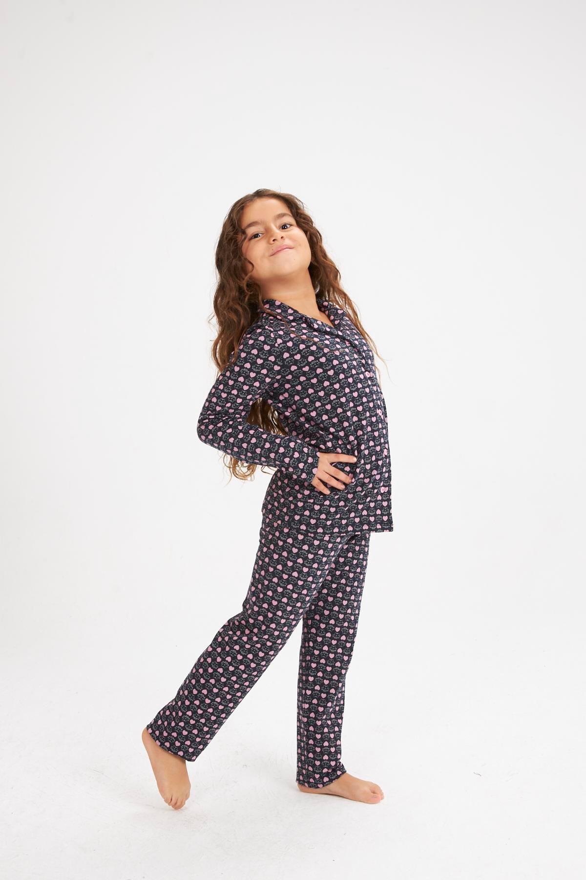 Catty Siyah Kız Çocuk Pijama Takımı