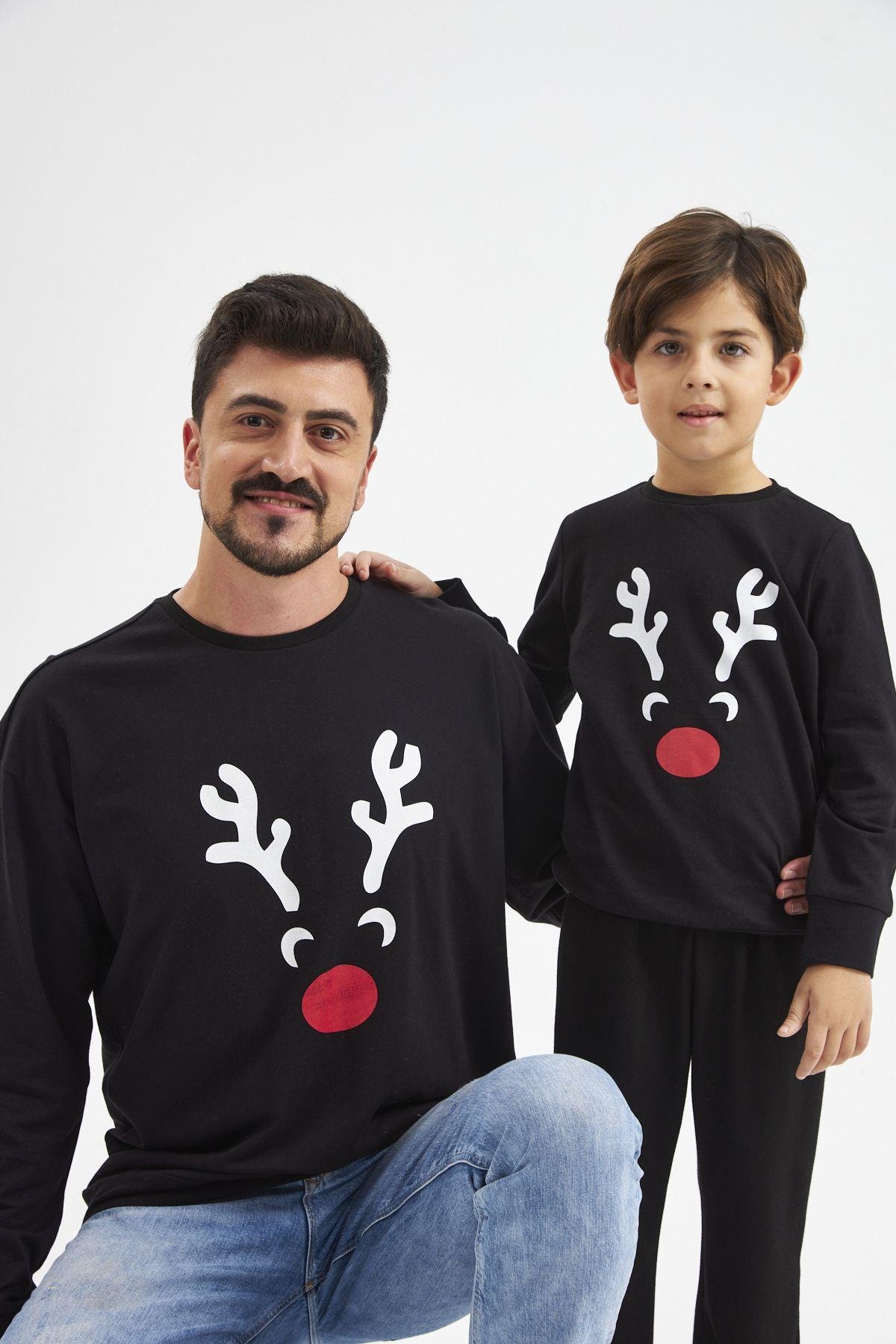 My deer yeni yıl temalı Aile Siyah Sweatshirt.Ayrı ayrı satılır ve fiyatlar farklıdır