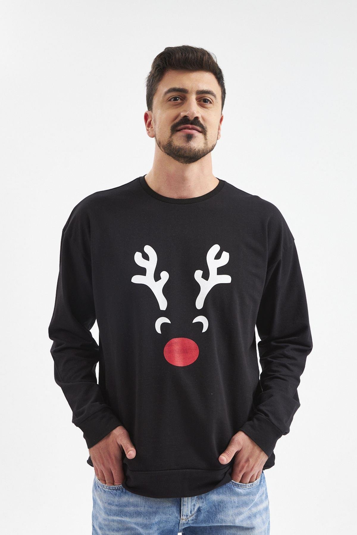 My deer yeni yıl temalı Aile Siyah Sweatshirt.Ayrı ayrı satılır ve fiyatlar farklıdır