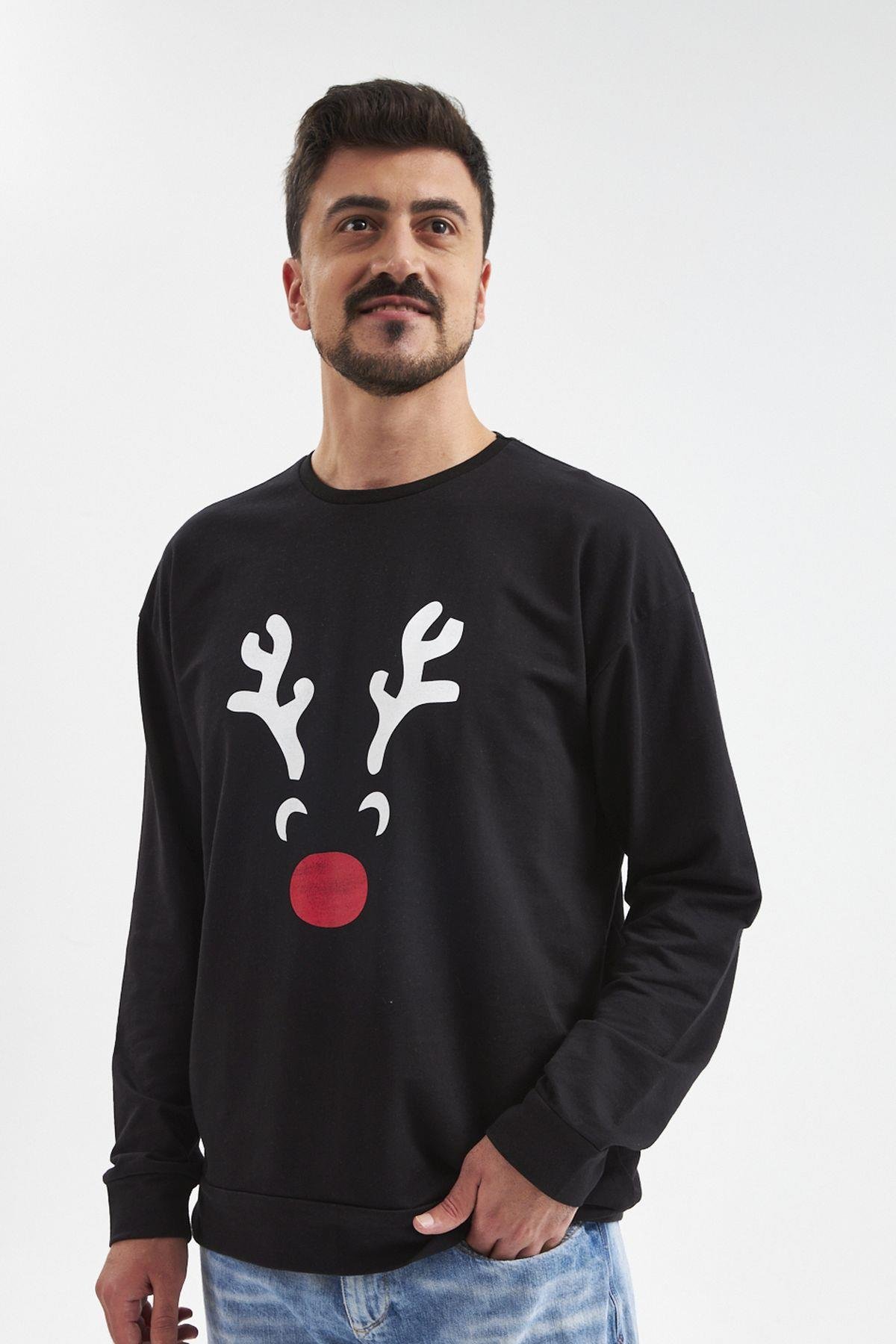 My deer yeni yıl temalı Aile Siyah Sweatshirt.Ayrı ayrı satılır ve fiyatlar farklıdır