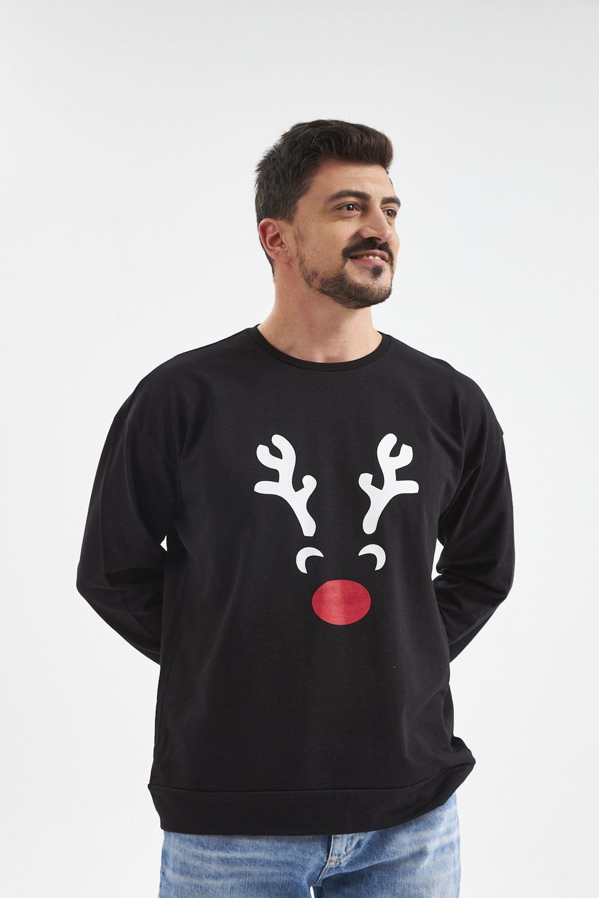 My deer yeni yıl temalı Aile Siyah Sweatshirt.Ayrı ayrı satılır ve fiyatlar farklıdır