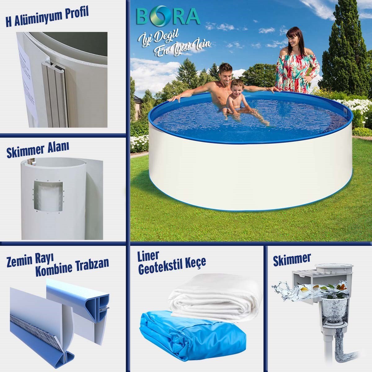 Yetişkin HavuzSermed HavuzYüzme Havuzu Bora Silver Set Zemin Üstü / havuz.com.tr